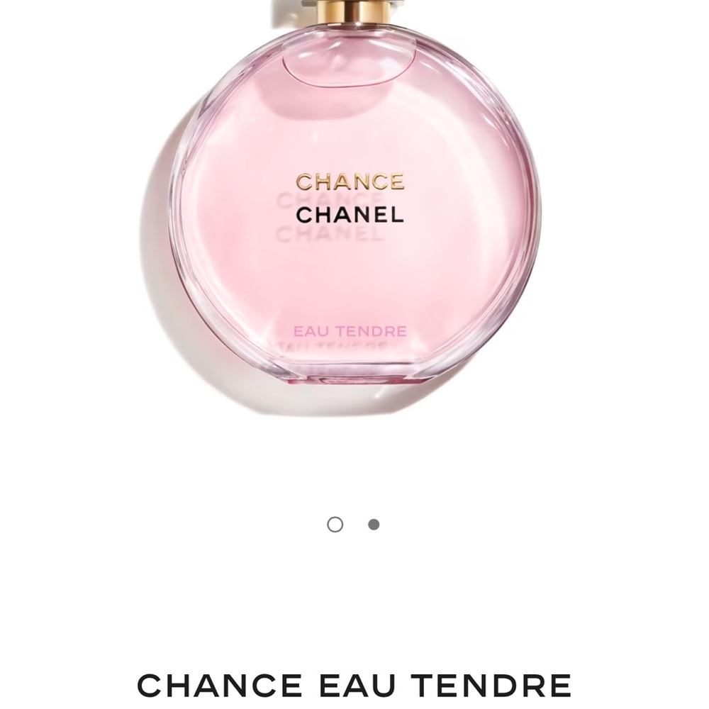 NIB Sealed CHANEL Chance Eau Tendre Pink Perfume Bottle with Gold Accents.